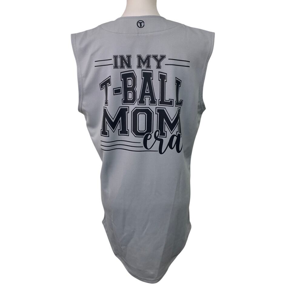 New Hand Printed Unisex Large Gray T-Ball Mom Era Sleeveless Baseball Shirt